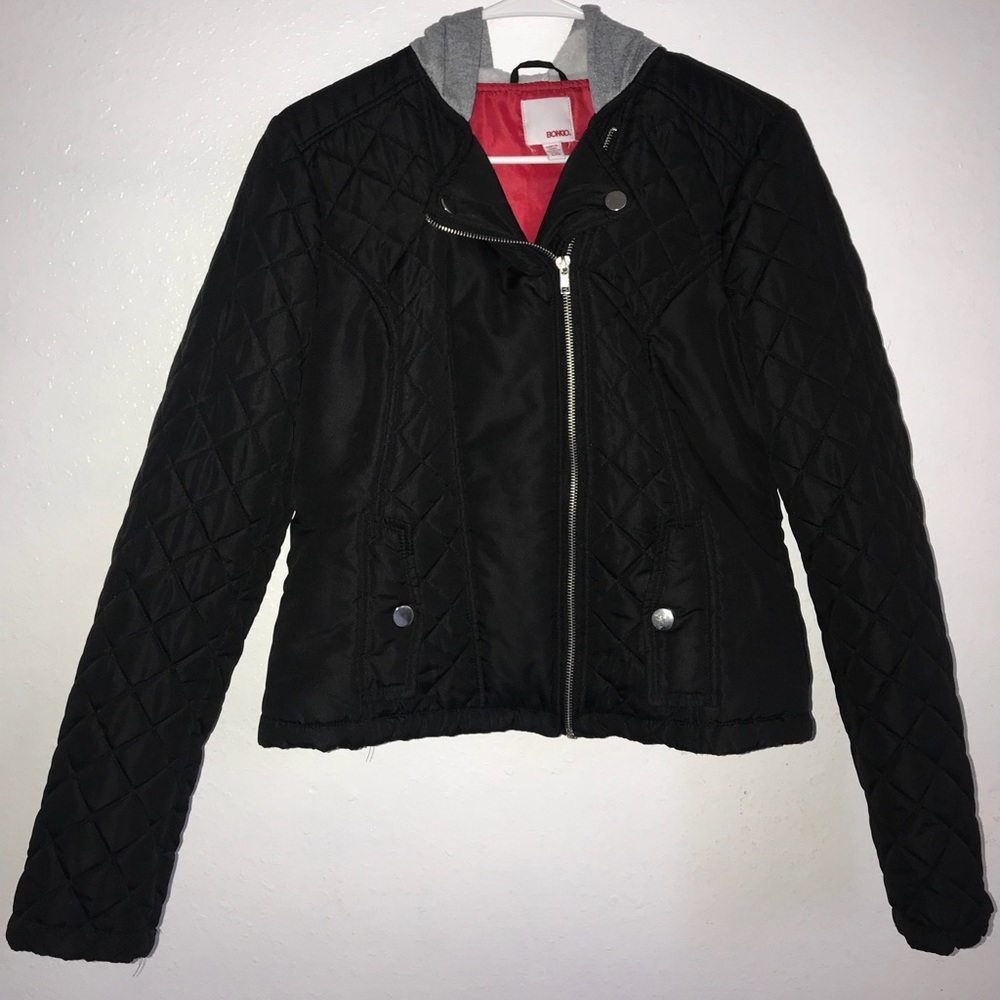 A black jacket with red interior